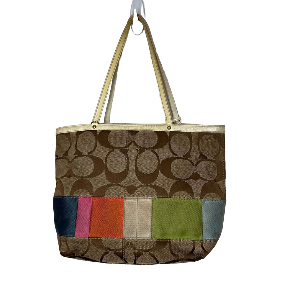 Coach Signature Multi-Color Leather Canvas Bag #1… - image 1